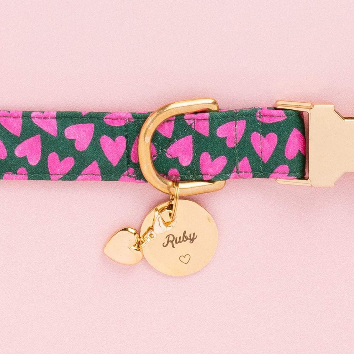 Round Pet ID Tag with Heart Icon, Gold-Tone Stainless Steel