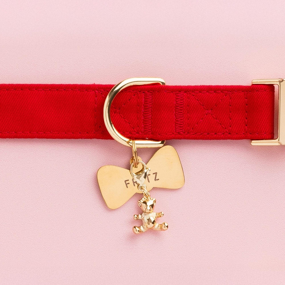 Gold Teddy Bear Collar Charm with Lobster Clasp