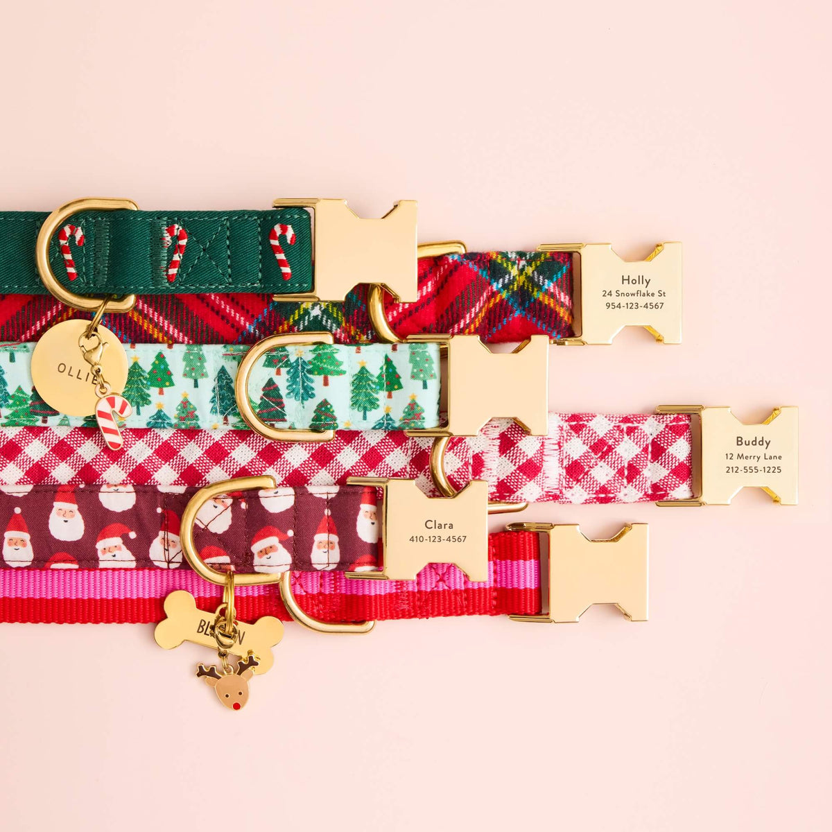 Red Tartan Plaid Flannel Dog Collar with Brass D-Ring
