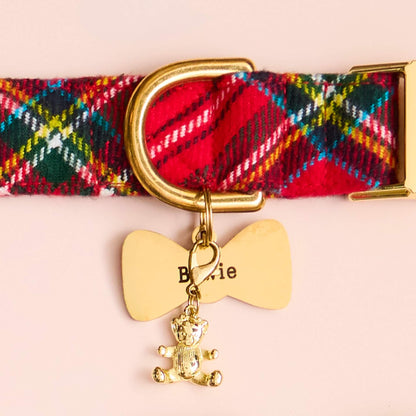 Red Tartan Plaid Flannel Dog Collar with Brass D-Ring