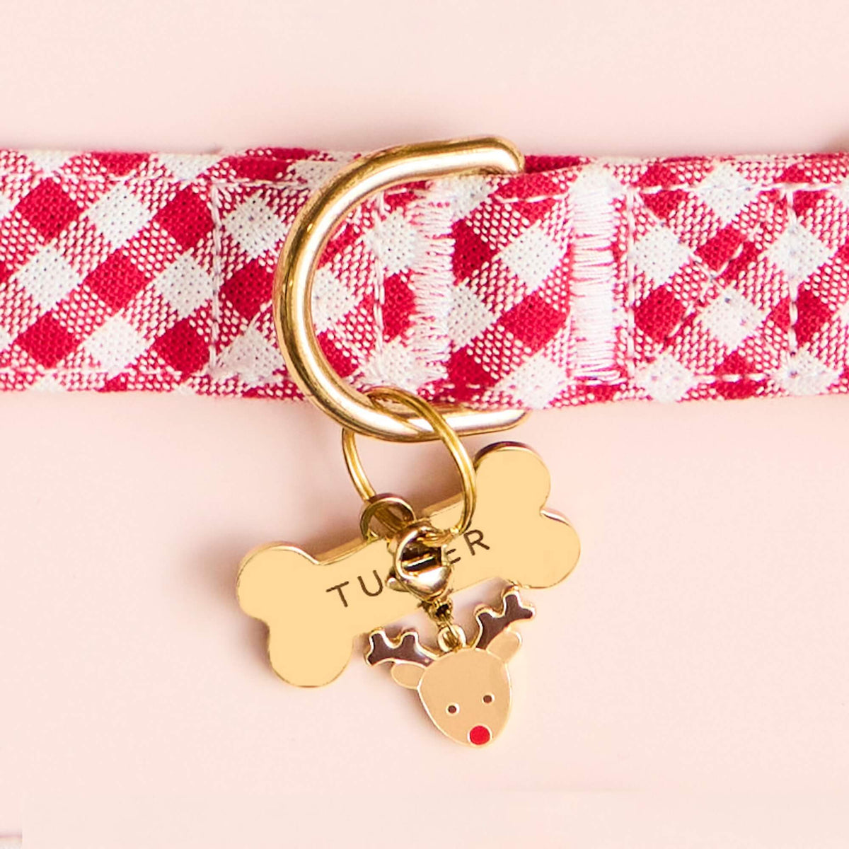 Red Gingham Dog Collar with Metal Hardware