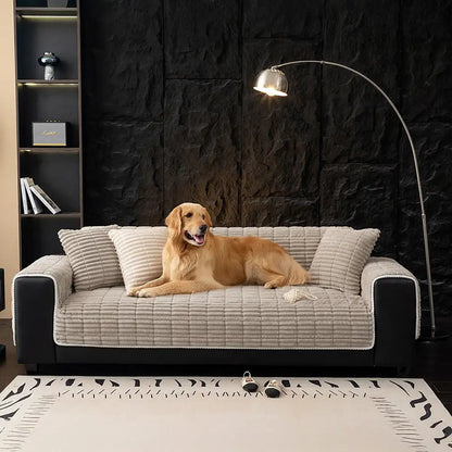 Waterproof One-Piece Flannel Sofa Cover with Quilted Look