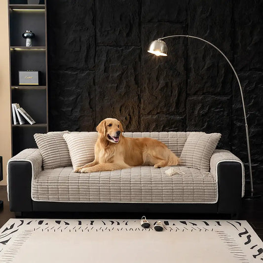 Waterproof One-Piece Flannel Sofa Cover with Quilted Look
