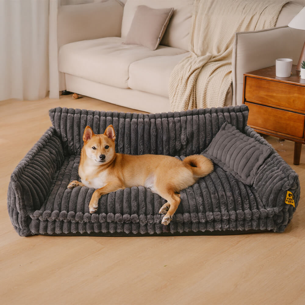 Large Washable Fluffy Orthopedic Dog Sofa Bed with Armrests