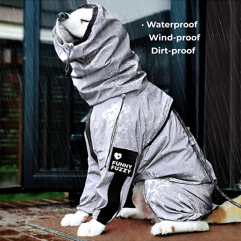 Reflective Waterproof Dog Raincoat with Harness Opening and Zip