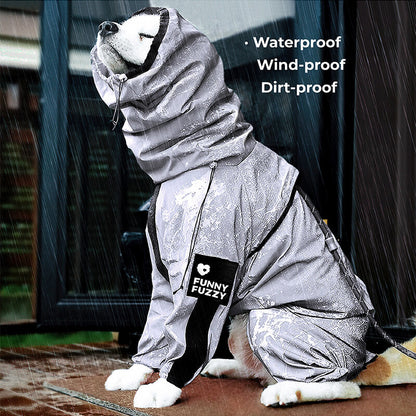 Reflective Waterproof Dog Raincoat with Harness Opening and Zip
