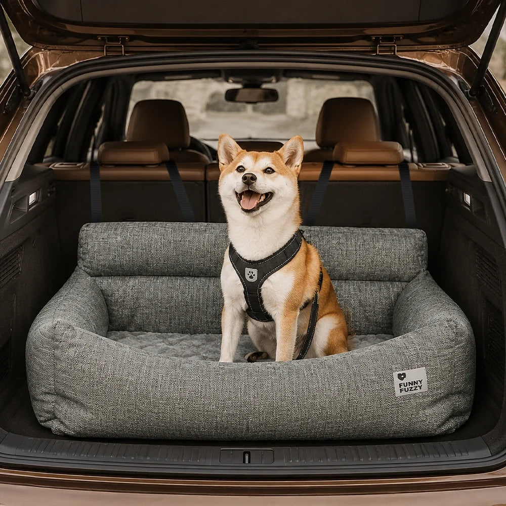 Canvas Dog Car Back Seat Bed with Bolsters, Washable, Full Width