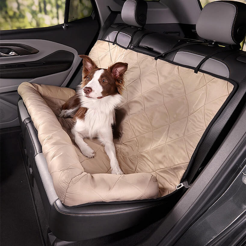 Dog Car Back Seat Bed with Bolsters and Storage Pocket, Medium to Large