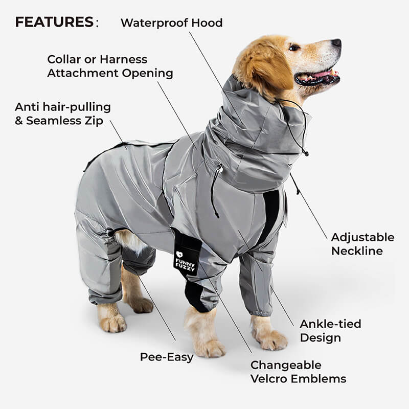 Reflective Waterproof Dog Raincoat with Harness Opening and Zip