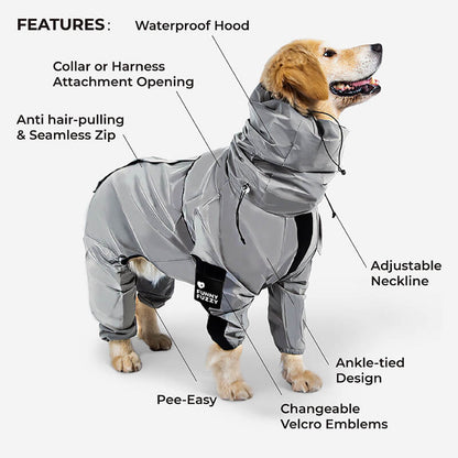 Reflective Waterproof Dog Raincoat with Harness Opening and Zip