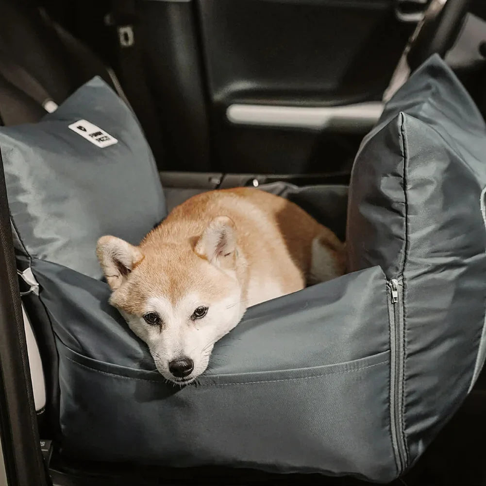 Waterproof Dog Car Seat Bed with Side Pockets and Safety Buckle