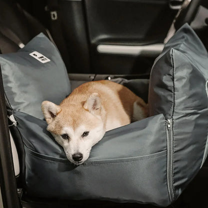 Waterproof Dog Car Seat Bed with Side Pockets and Safety Buckle