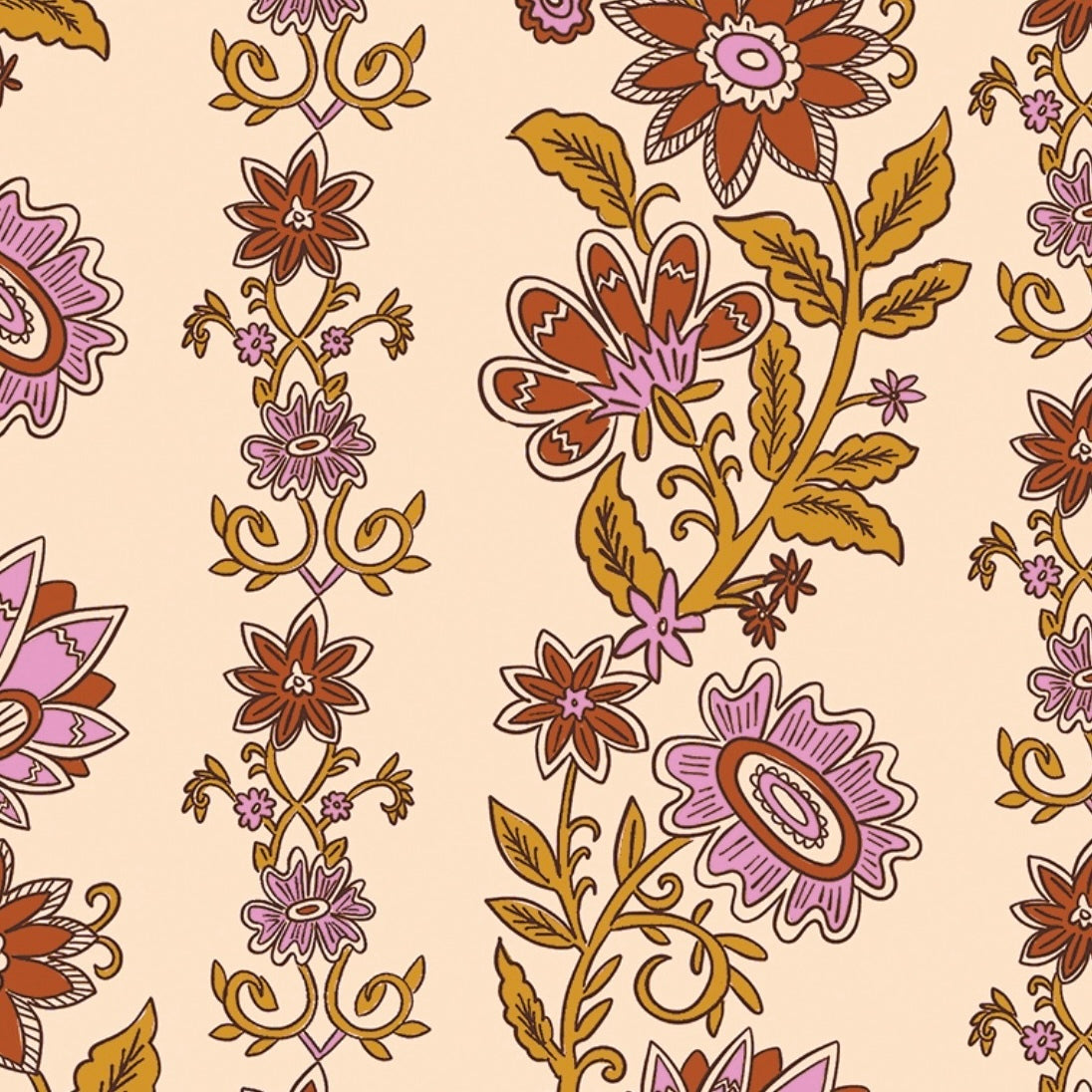 Block Print Floral Dog Collar with Metal Hardware