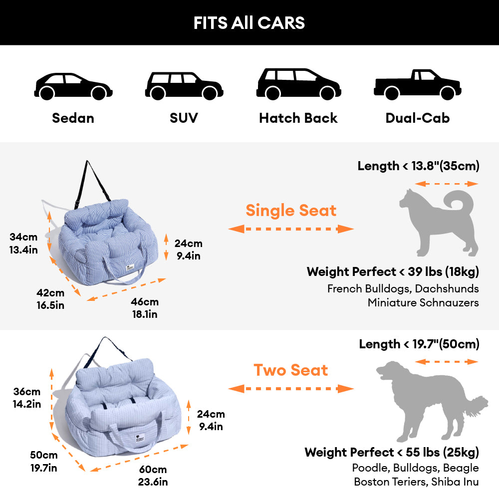 Portable Bolster Dog Car Seat Bed with Carry Handles and Shoulder Strap