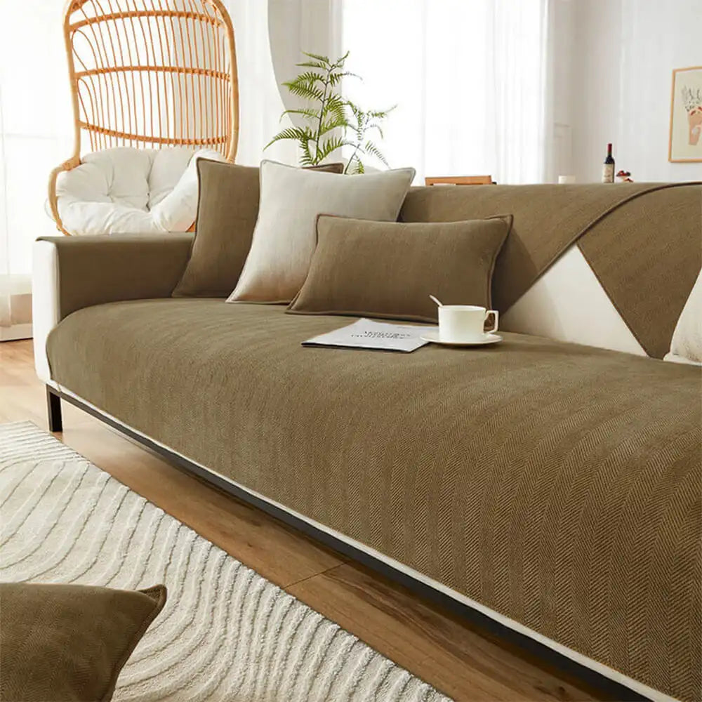 Waterproof Herringbone Chenille Couch Cover for Dogs and Cats