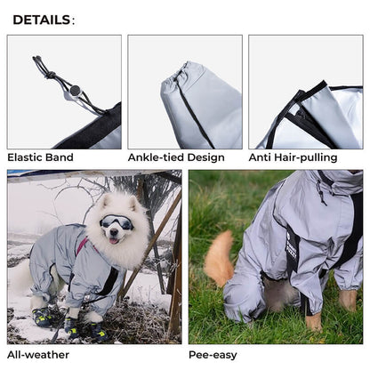 Reflective Waterproof Dog Raincoat with Harness Opening and Zip