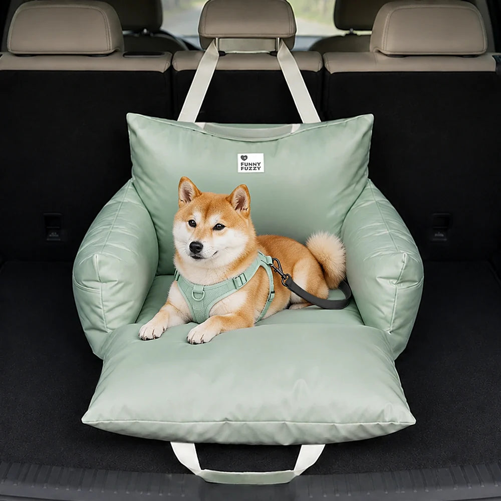 Waterproof Dog Car Seat Bed with Side Pockets and Safety Buckle