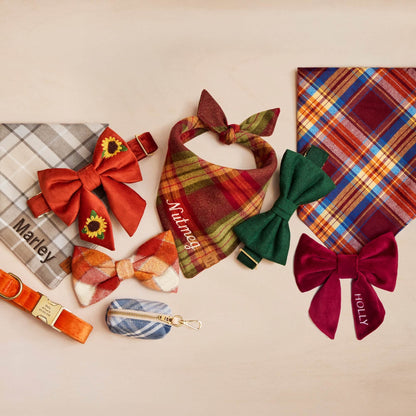 Tan & Cream Plaid Flannel Triangle Tie Dog Bandana