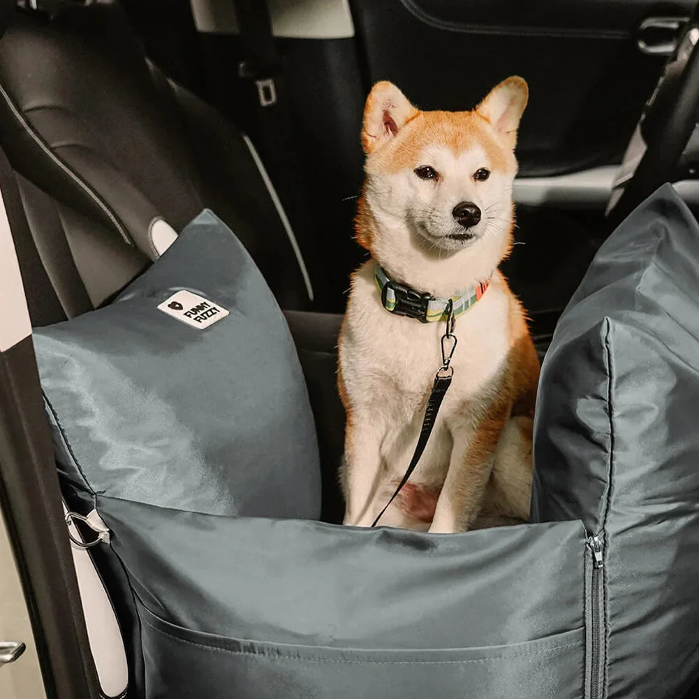 Waterproof Dog Car Seat Bed with Side Pockets and Safety Buckle