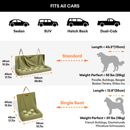 Chessboard Plaid Dog Car Back Seat Bed with Bolsters, Large