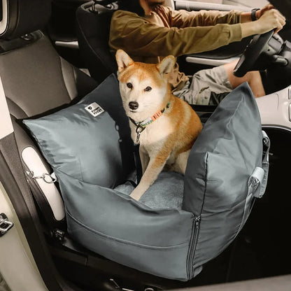 Waterproof Dog Car Seat Bed with Side Pockets and Safety Buckle