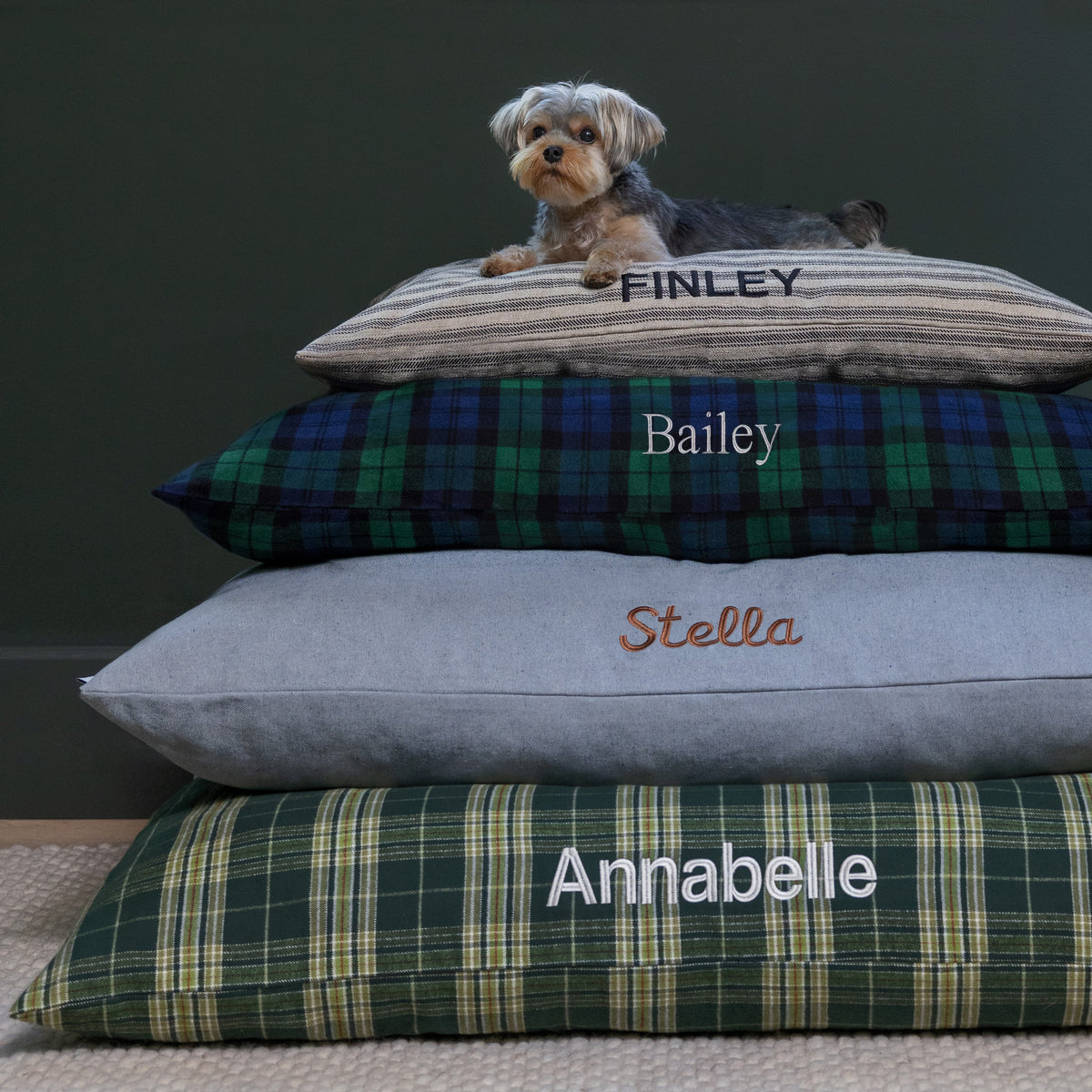 Brown Ticking Stripe Cotton Dog Bed with Removable Washable Cover
