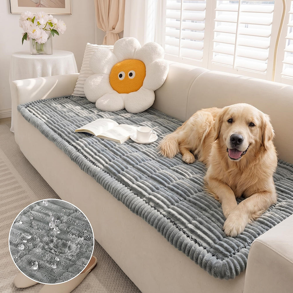 Waterproof Flannel Couch Cover and Pet Mat with Non-Slip Back
