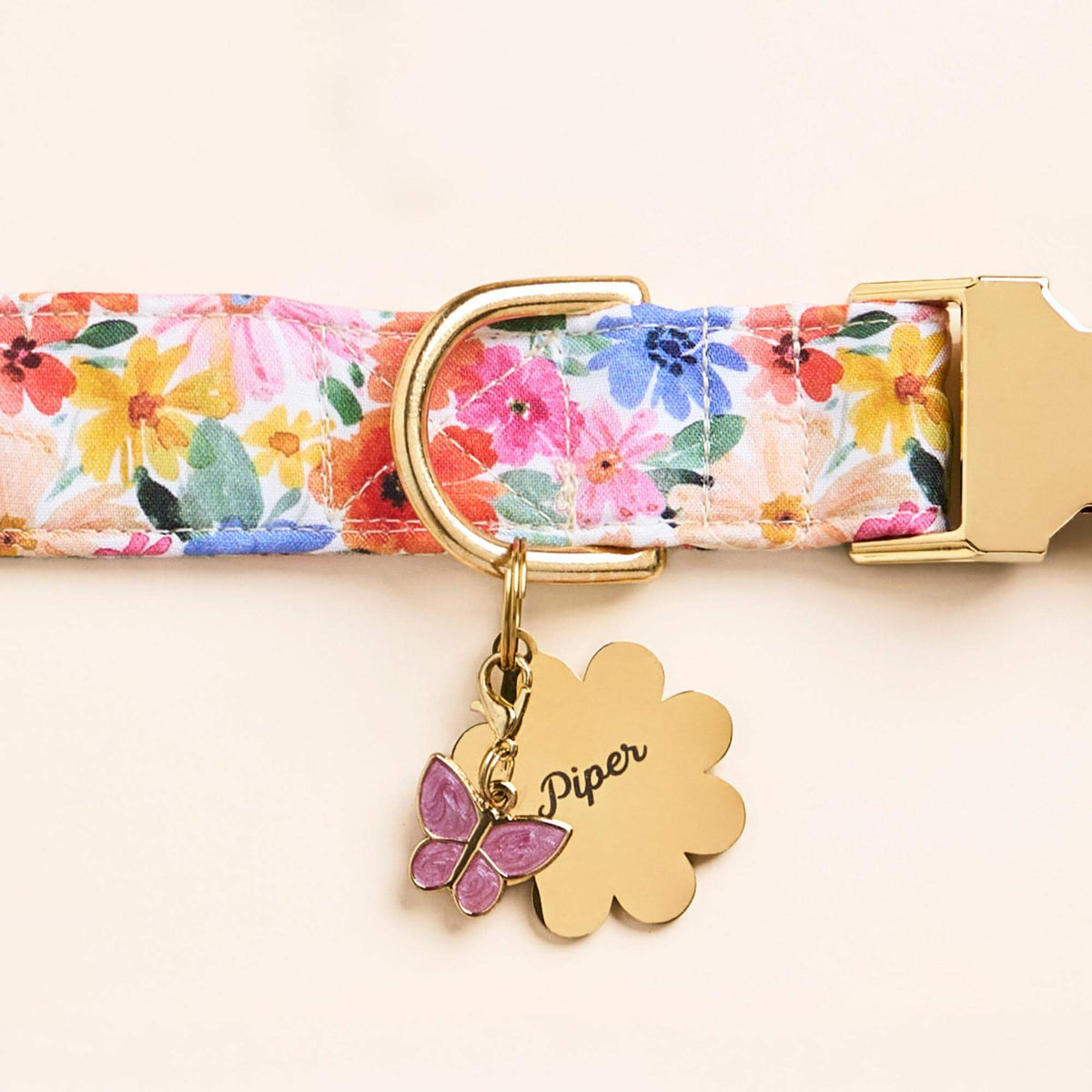 Pink Floral Cotton Dog Collar with Gold Hardware