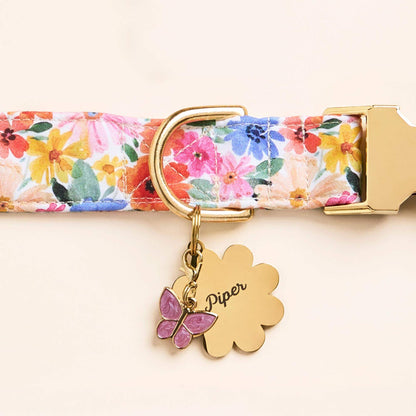 Pink Floral Cotton Dog Collar with Gold Hardware