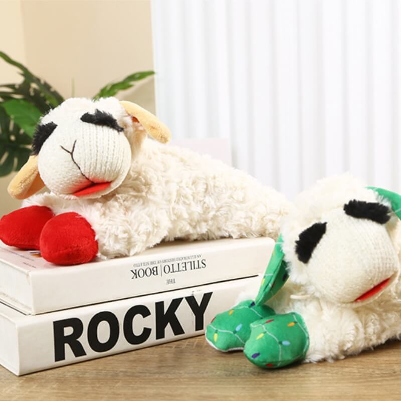 Plush Sheep Squeaker Dog Toy with Red Feet