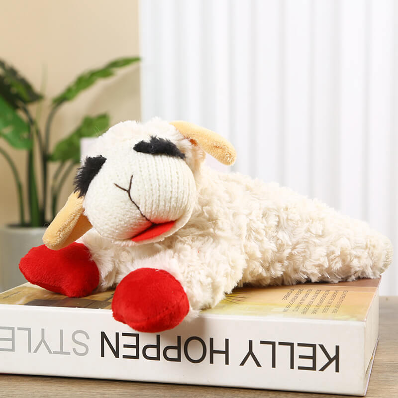 Plush Sheep Squeaker Dog Toy with Red Feet