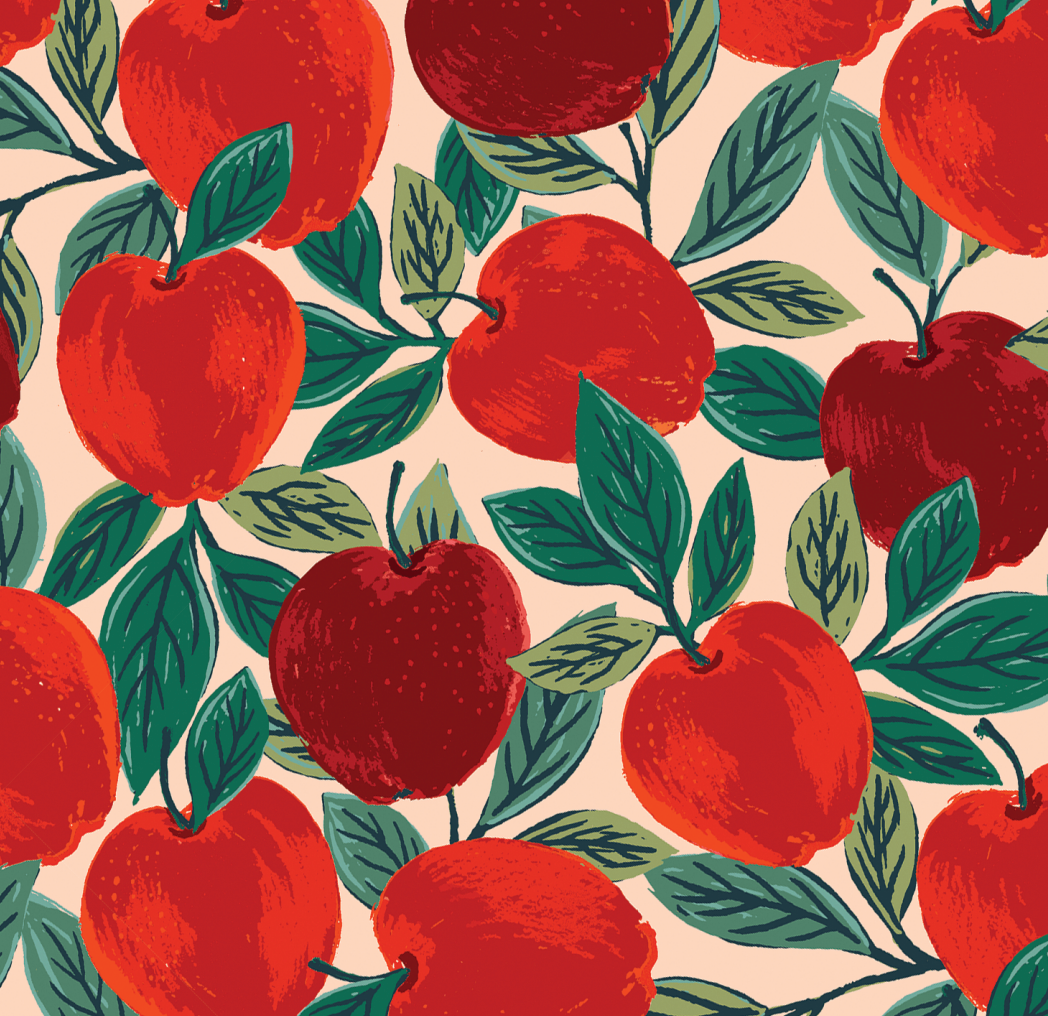 Red Apple Print Tie-On Dog Bandana with Dark Green Hem