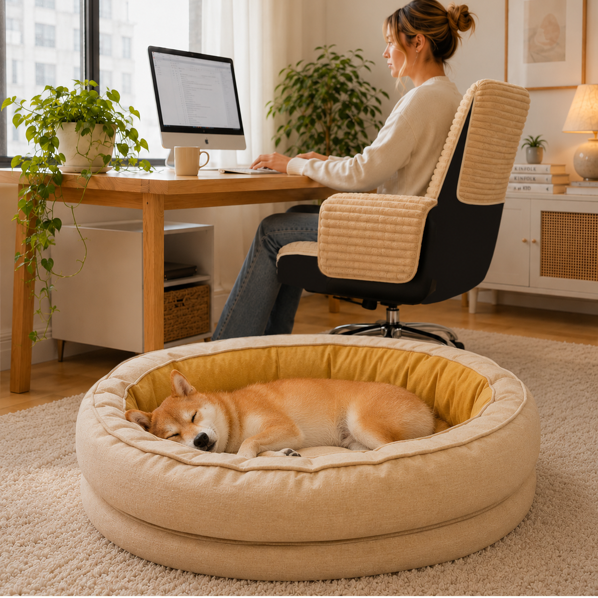Orthopedic Donut Dog Bed with Waterproof Liner, Washable