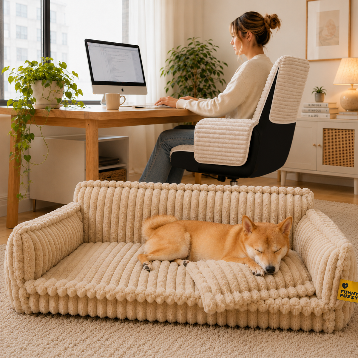 Large Washable Fluffy Orthopedic Dog Sofa Bed with Armrests