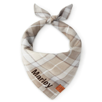 Tan & Cream Plaid Flannel Triangle Tie Dog Bandana