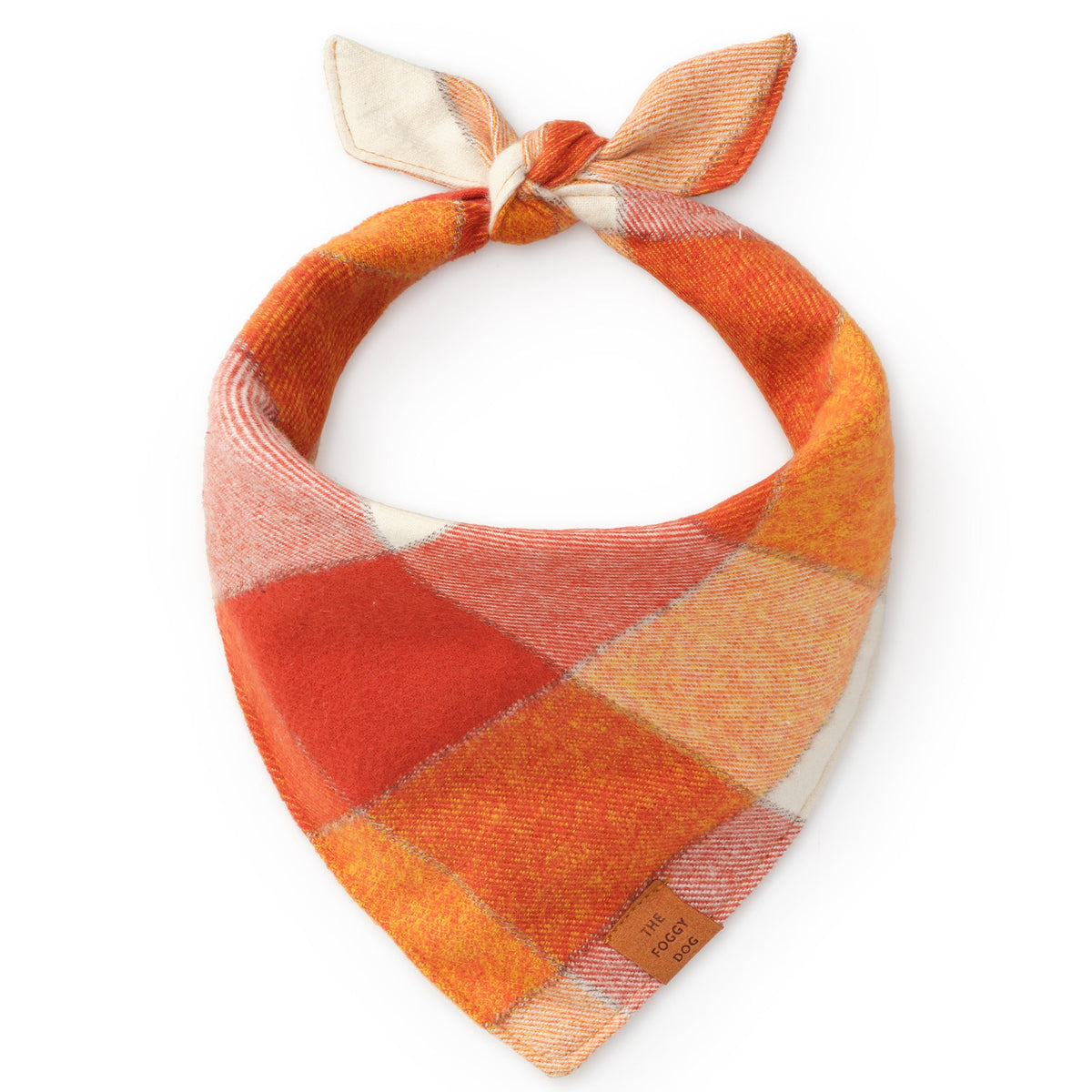 Orange & Cream Plaid Flannel Dog Bandana, Triangle Tie