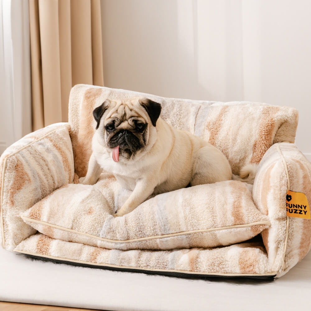 Striped Faux Lambswool Dog and Cat Sofa Bed with Removable Cushion