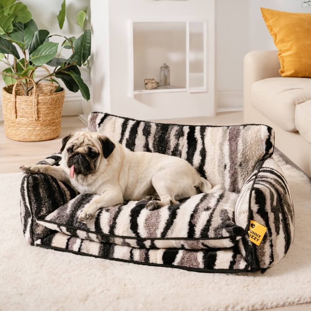 Striped Faux Lambswool Dog and Cat Sofa Bed with Removable Cushion