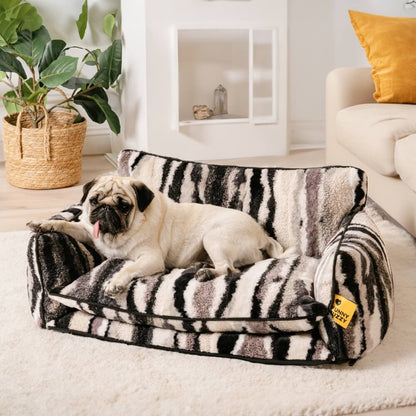Striped Faux Lambswool Dog and Cat Sofa Bed with Removable Cushion