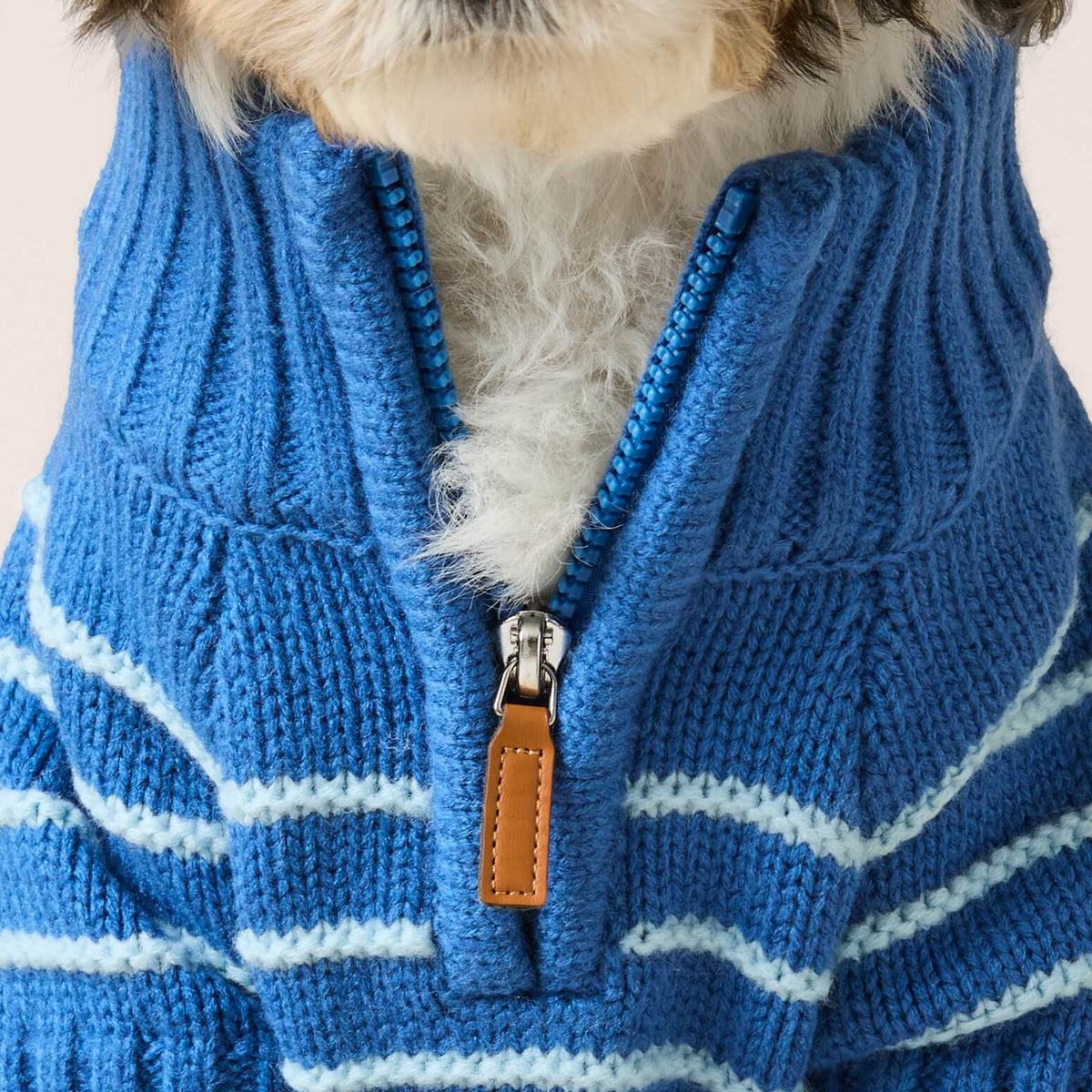 Blue Stripe Quarter-Zip Knit Turtleneck Dog Sweater