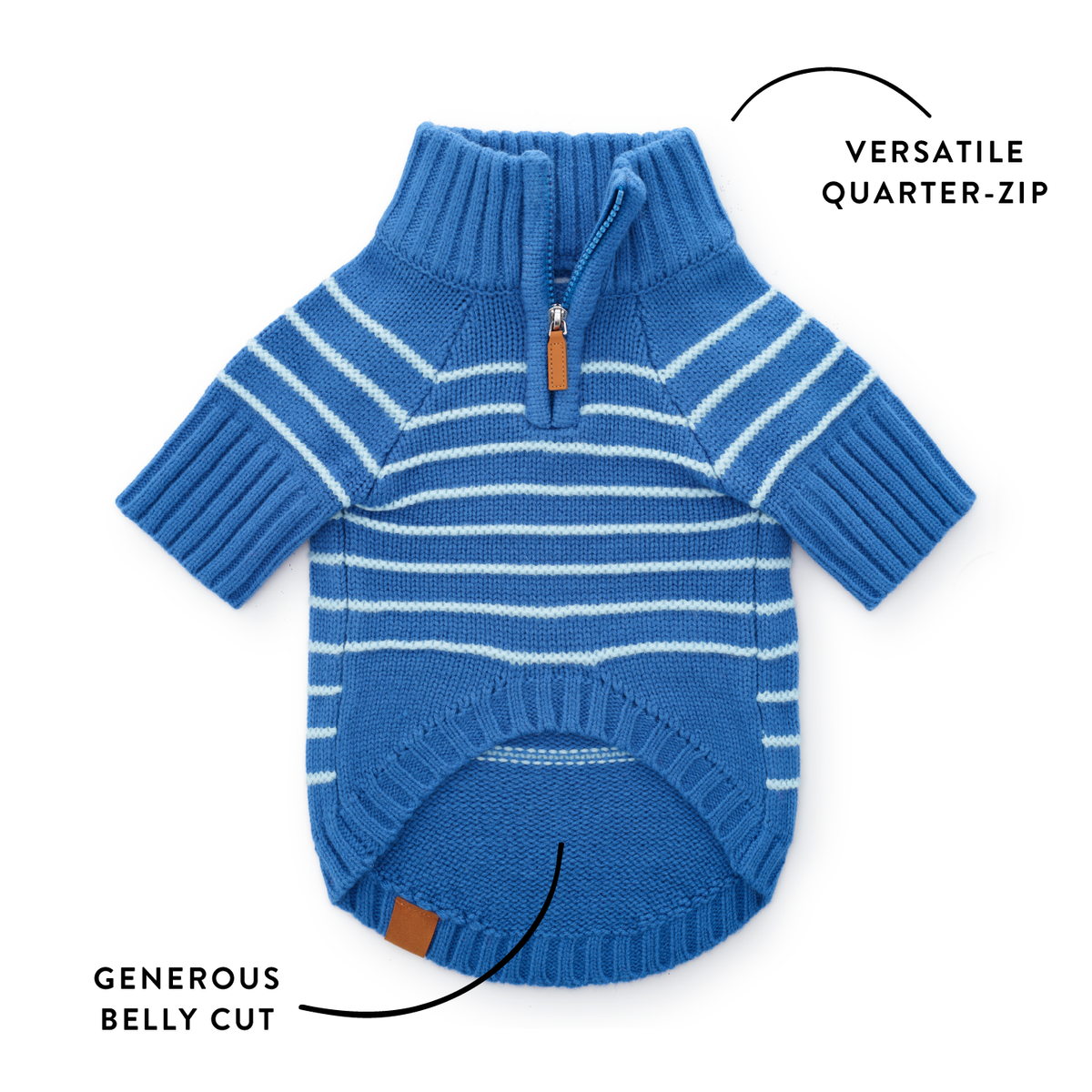 Blue Stripe Quarter-Zip Knit Turtleneck Dog Sweater