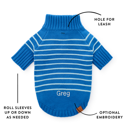 Blue Stripe Quarter-Zip Knit Turtleneck Dog Sweater