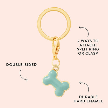 Mint Green Enamel Bone Dog Collar Charm with Gold Trim