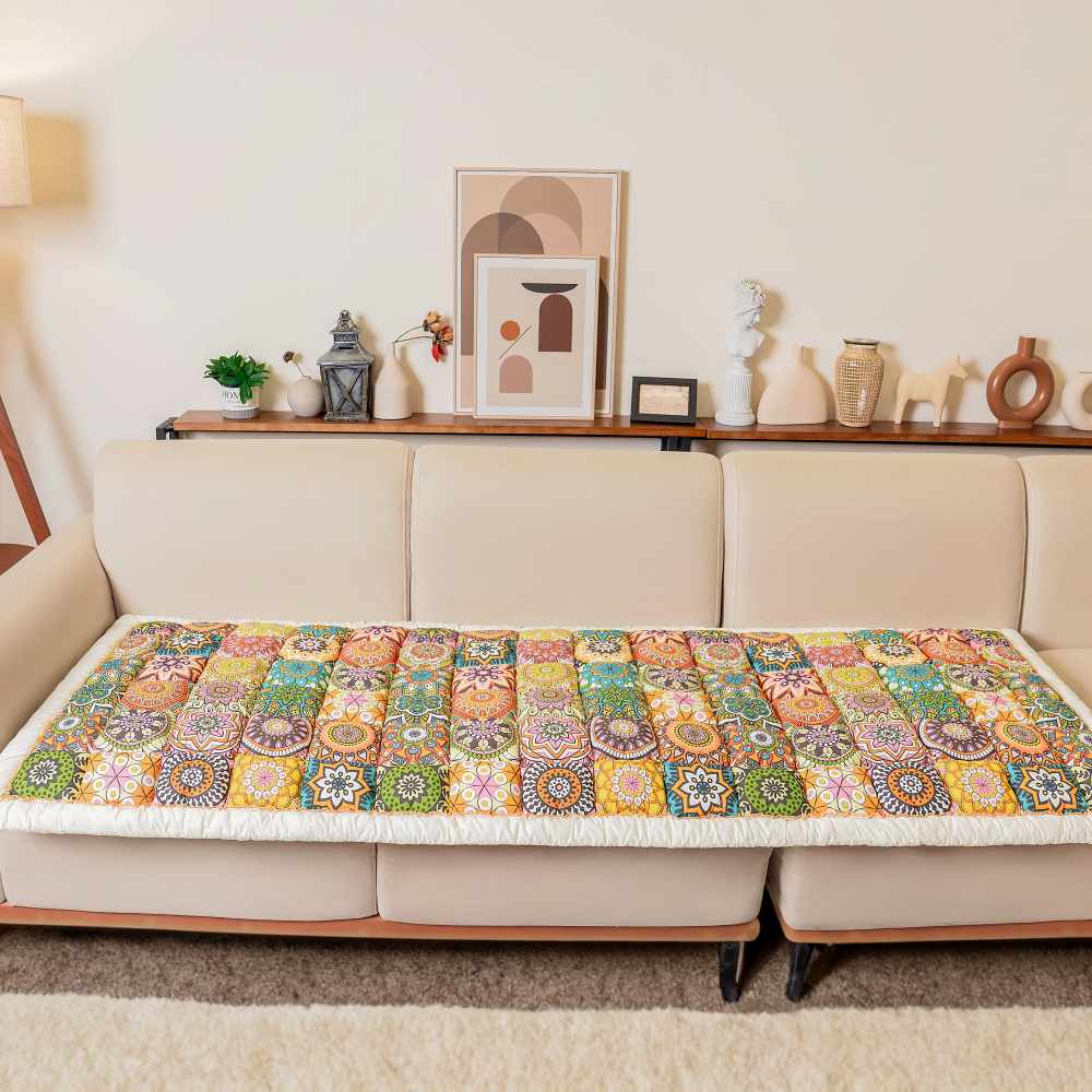Quilted Cotton Couch Cover and Pet Mat with Non-Slip Bottom, Floral