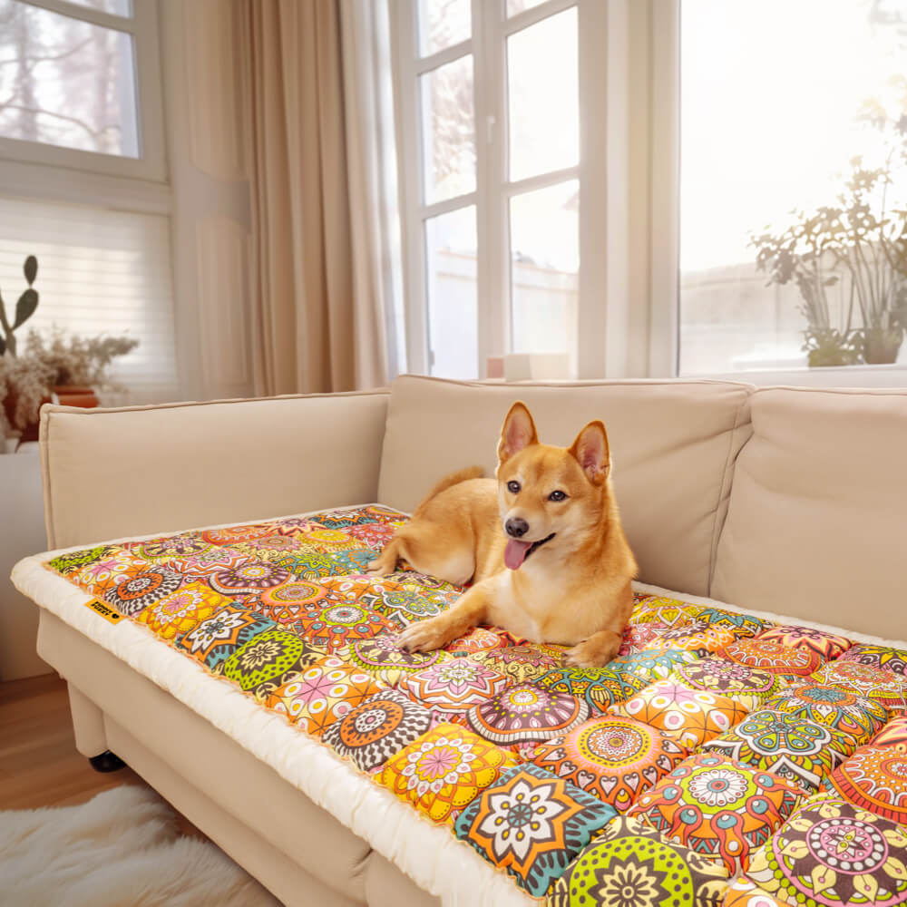 Quilted Cotton Couch Cover and Pet Mat with Non-Slip Bottom, Floral