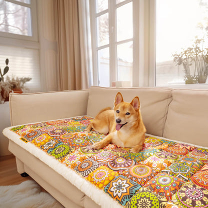 Quilted Cotton Couch Cover and Pet Mat with Non-Slip Bottom, Floral