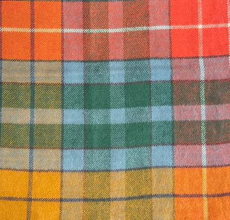 Orange & Blue Plaid Flannel Dog Collar with Gold Hardware