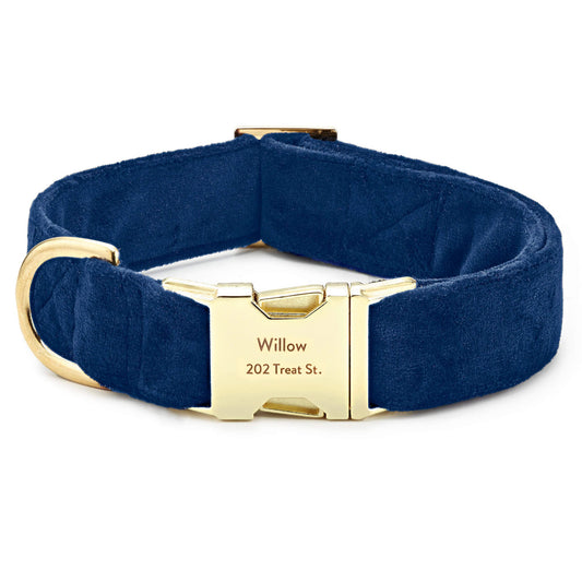 Navy Velvet Dog Collar, Plush Velvet Inside and Out