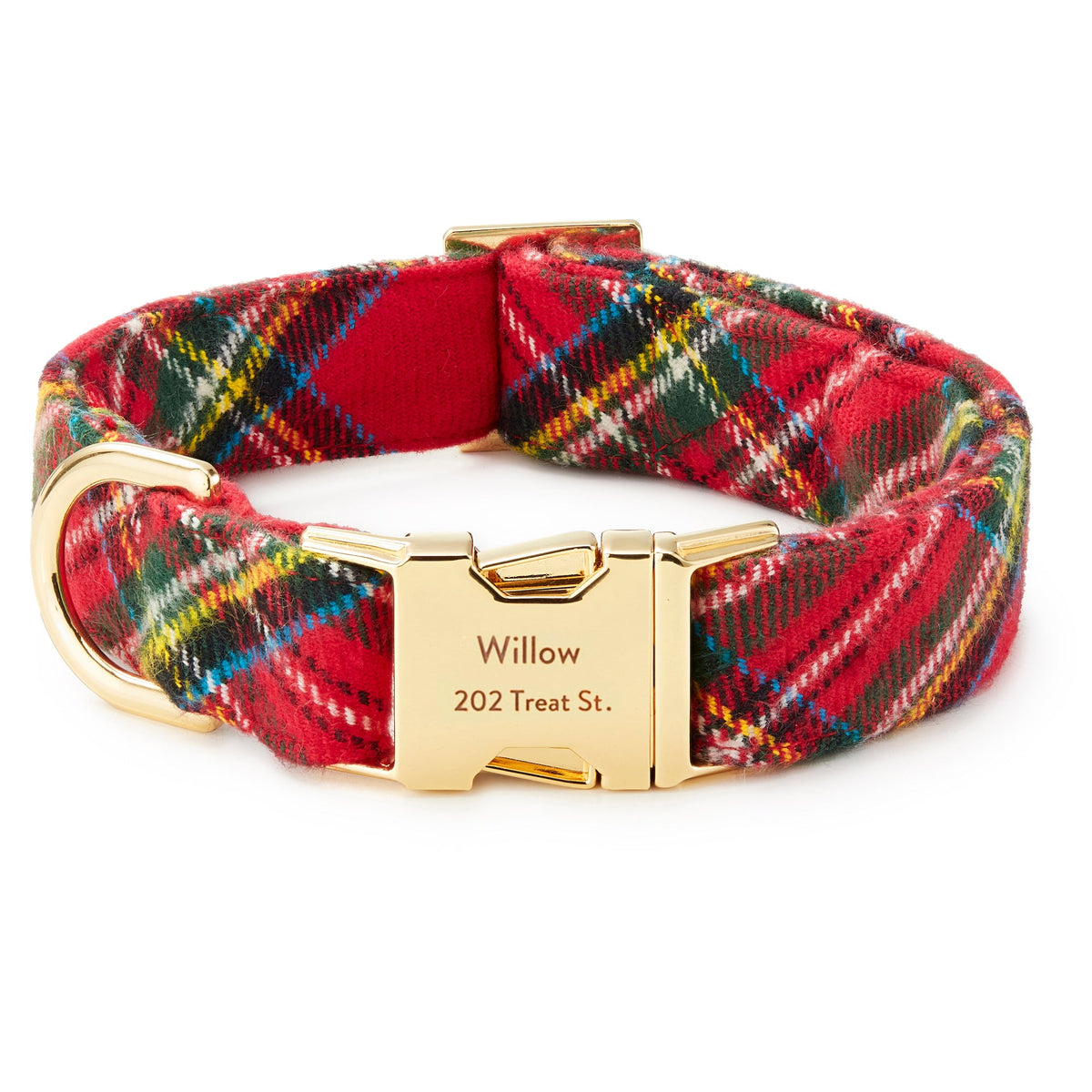 Red Tartan Plaid Flannel Dog Collar with Brass D-Ring