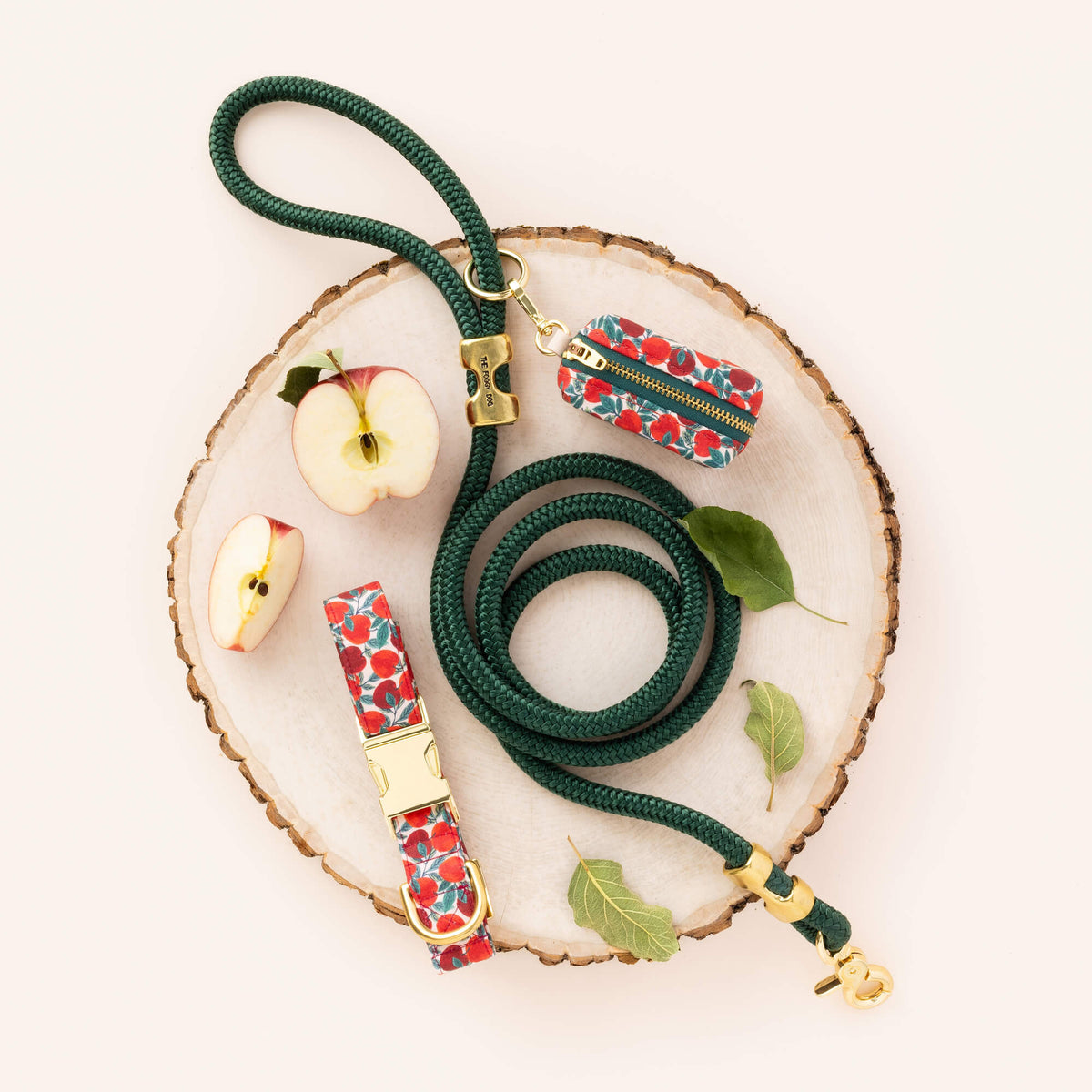 Apple Print Soft Fabric Dog Collar with Metal Hardware